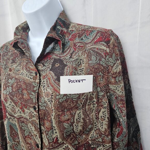 Denim & Supply Green Red Button Down Blouse Boho Western Floral S - Picture 6 of 11